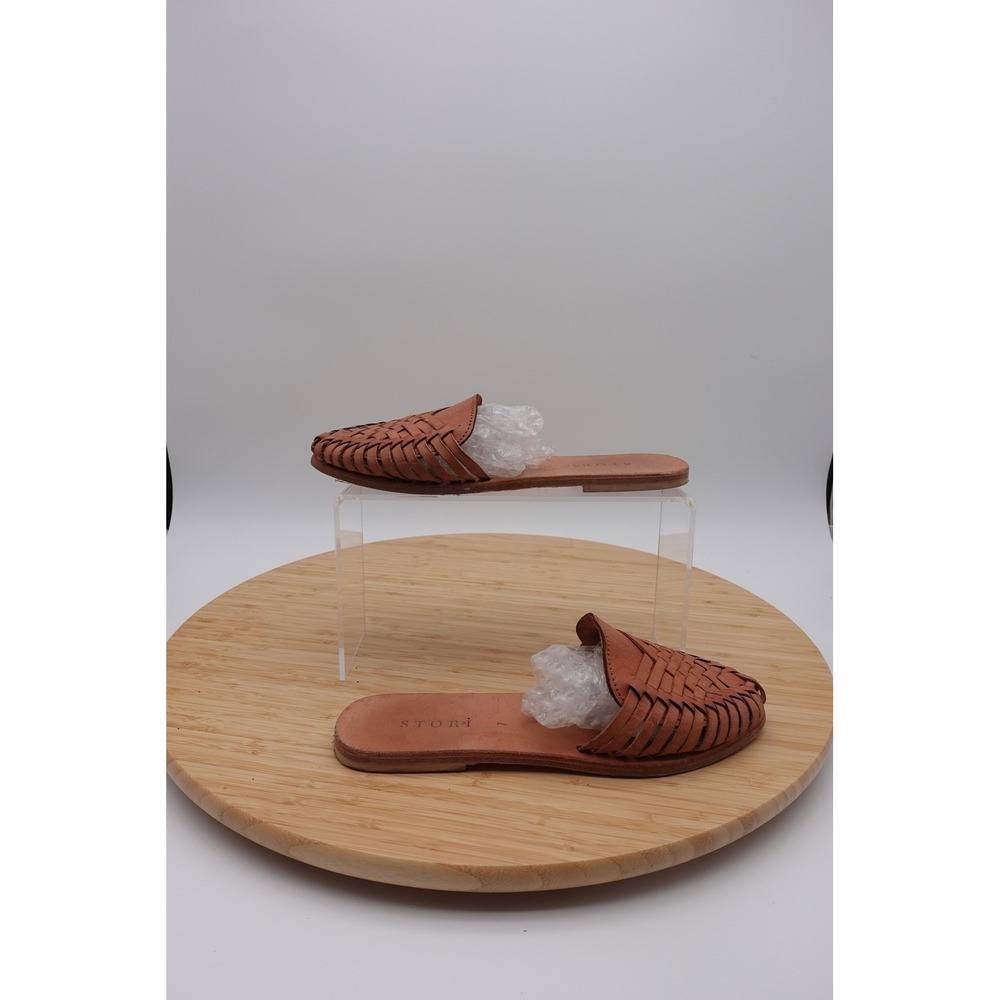 STORI Sandals Womens Size 7 Brown Leather Woven Slide Slip On Shoes Casual - Picture 4 of 9